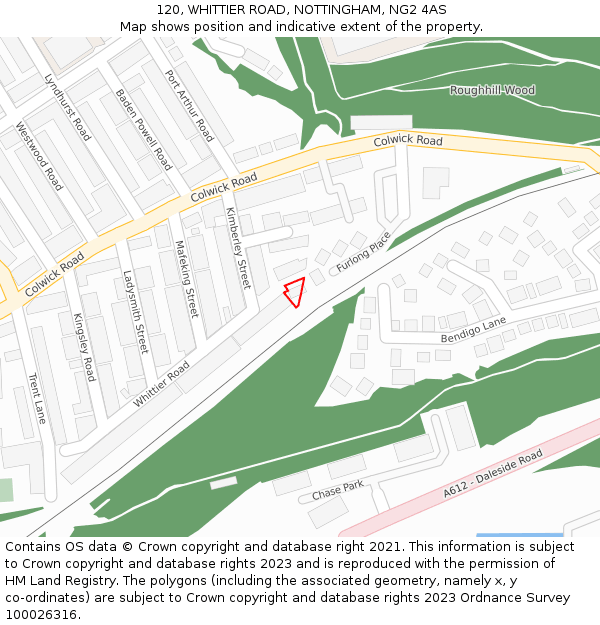 120, WHITTIER ROAD, NOTTINGHAM, NG2 4AS: Location map and indicative extent of plot