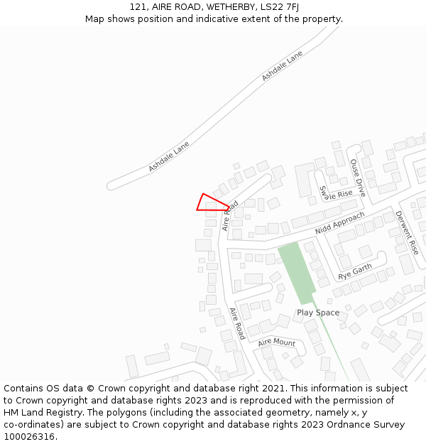 121, AIRE ROAD, WETHERBY, LS22 7FJ: Location map and indicative extent of plot