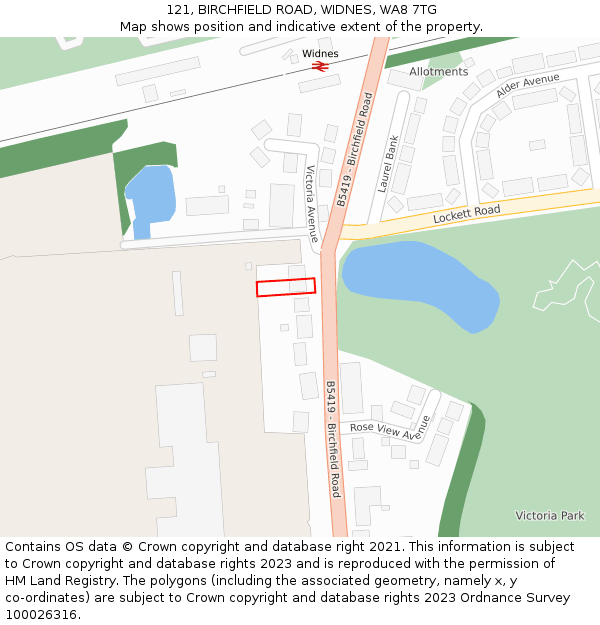 121, BIRCHFIELD ROAD, WIDNES, WA8 7TG: Location map and indicative extent of plot