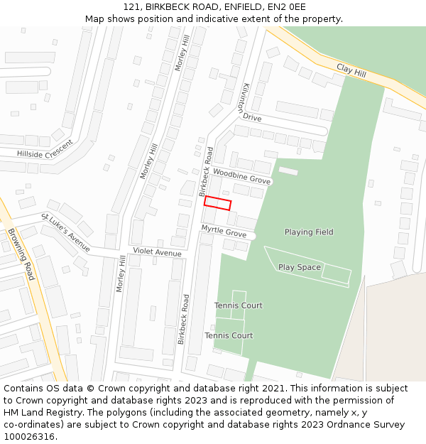 121, BIRKBECK ROAD, ENFIELD, EN2 0EE: Location map and indicative extent of plot