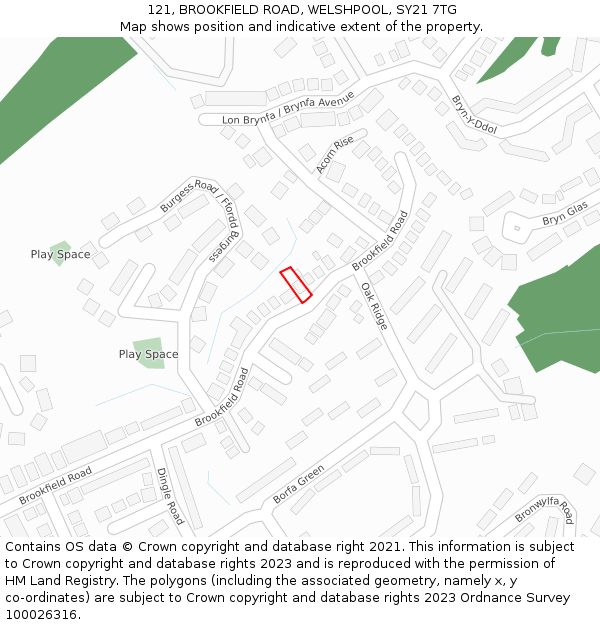 121, BROOKFIELD ROAD, WELSHPOOL, SY21 7TG: Location map and indicative extent of plot