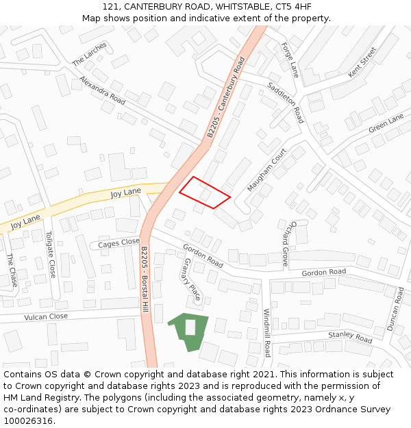 121, CANTERBURY ROAD, WHITSTABLE, CT5 4HF: Location map and indicative extent of plot