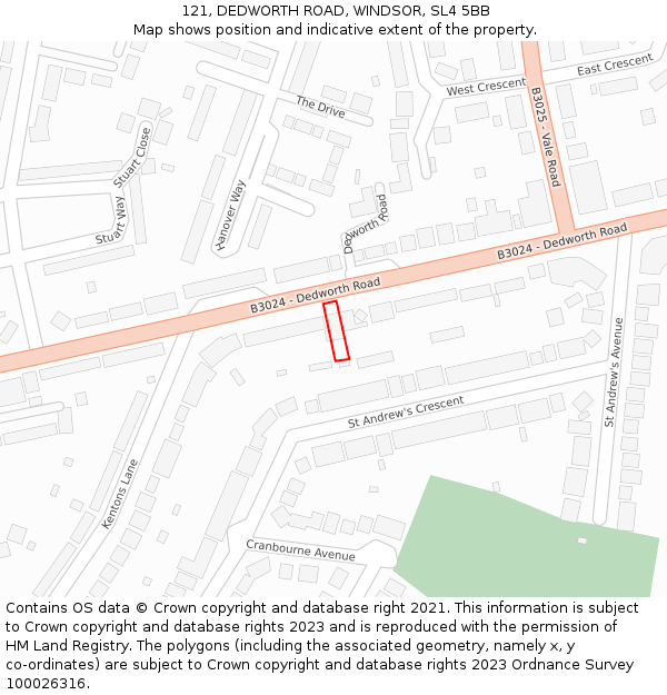 121, DEDWORTH ROAD, WINDSOR, SL4 5BB: Location map and indicative extent of plot