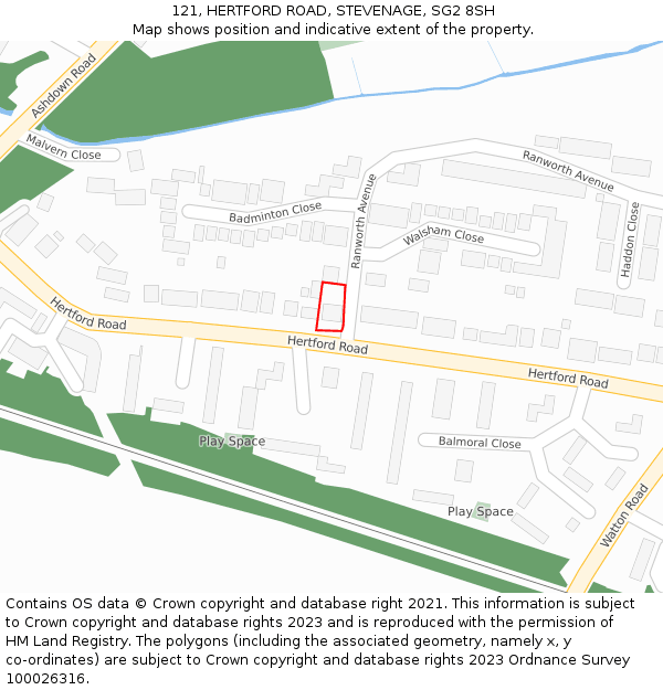 121, HERTFORD ROAD, STEVENAGE, SG2 8SH: Location map and indicative extent of plot