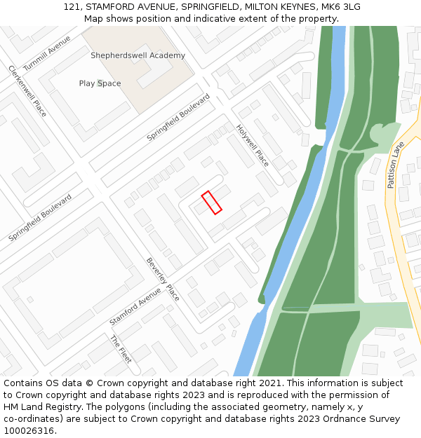 121, STAMFORD AVENUE, SPRINGFIELD, MILTON KEYNES, MK6 3LG: Location map and indicative extent of plot