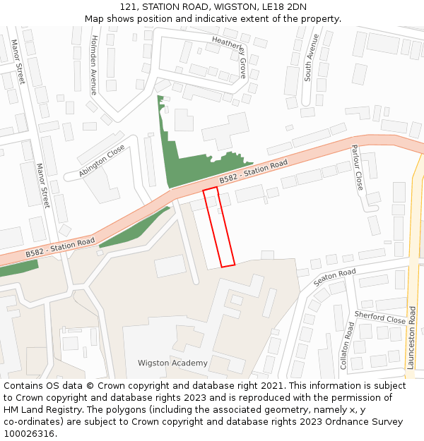 121, STATION ROAD, WIGSTON, LE18 2DN: Location map and indicative extent of plot