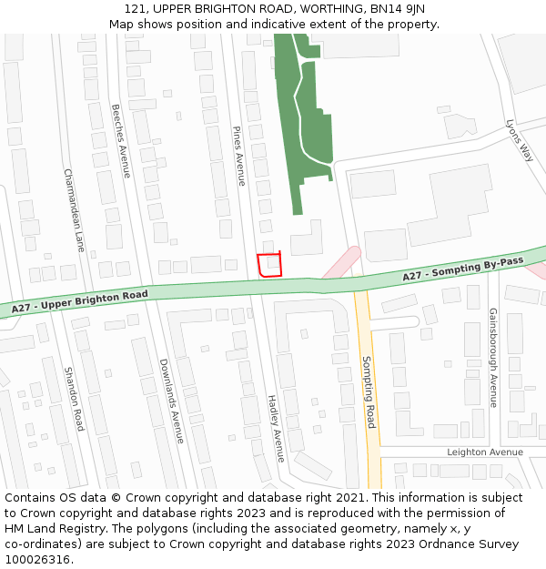 121, UPPER BRIGHTON ROAD, WORTHING, BN14 9JN: Location map and indicative extent of plot