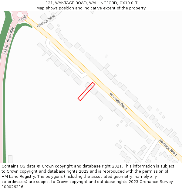 121, WANTAGE ROAD, WALLINGFORD, OX10 0LT: Location map and indicative extent of plot