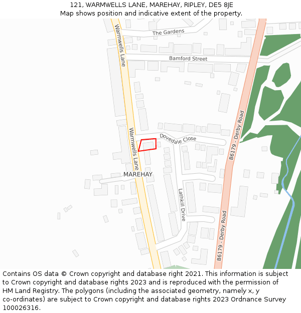 121, WARMWELLS LANE, MAREHAY, RIPLEY, DE5 8JE: Location map and indicative extent of plot