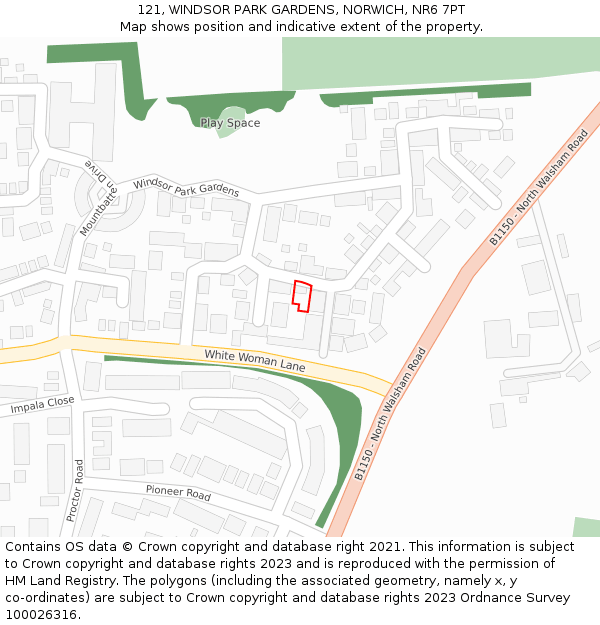 121, WINDSOR PARK GARDENS, NORWICH, NR6 7PT: Location map and indicative extent of plot