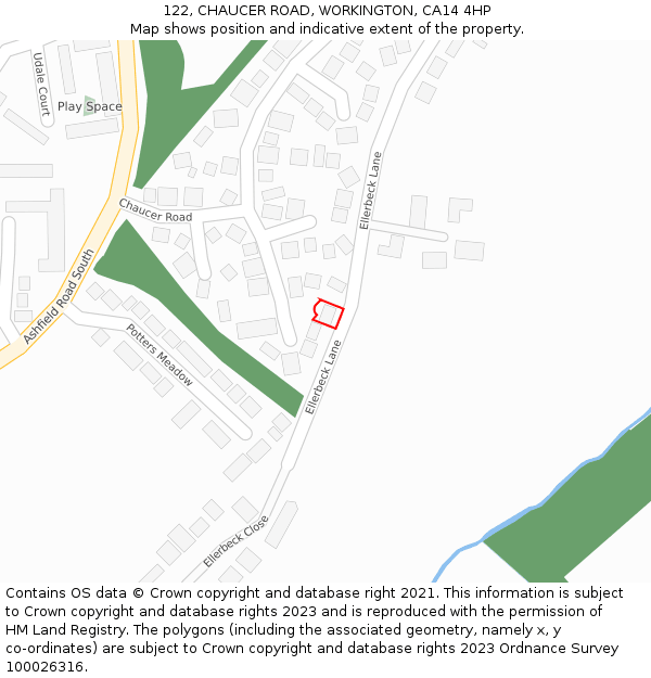 122, CHAUCER ROAD, WORKINGTON, CA14 4HP: Location map and indicative extent of plot