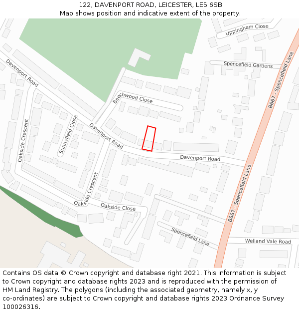 122, DAVENPORT ROAD, LEICESTER, LE5 6SB: Location map and indicative extent of plot