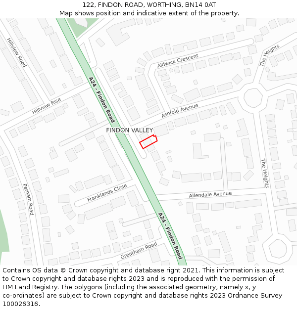 122, FINDON ROAD, WORTHING, BN14 0AT: Location map and indicative extent of plot