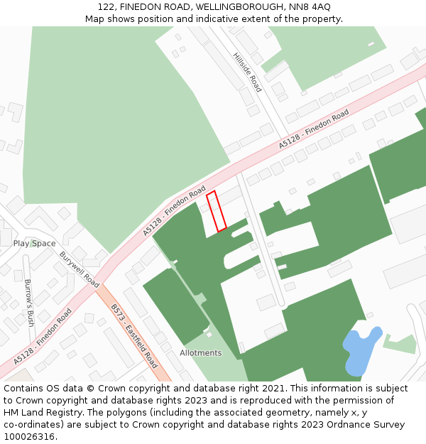 122, FINEDON ROAD, WELLINGBOROUGH, NN8 4AQ: Location map and indicative extent of plot