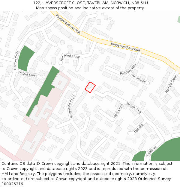 122, HAVERSCROFT CLOSE, TAVERHAM, NORWICH, NR8 6LU: Location map and indicative extent of plot