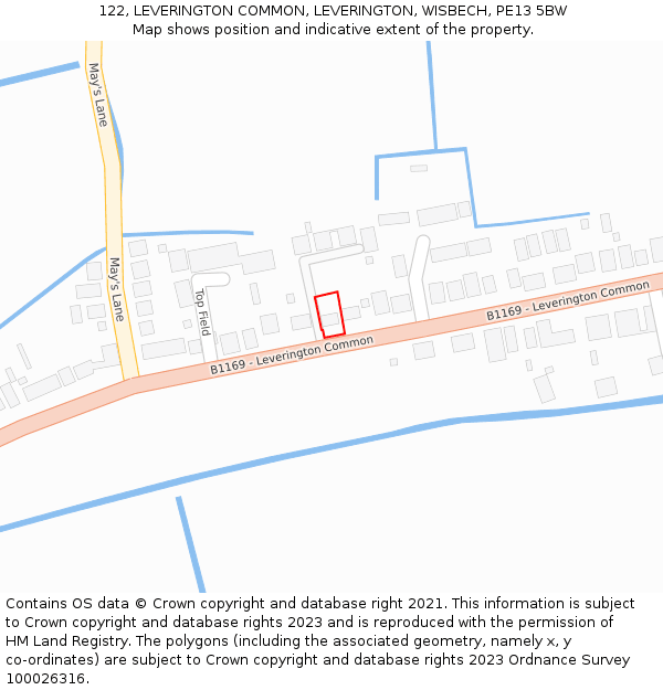 122, LEVERINGTON COMMON, LEVERINGTON, WISBECH, PE13 5BW: Location map and indicative extent of plot