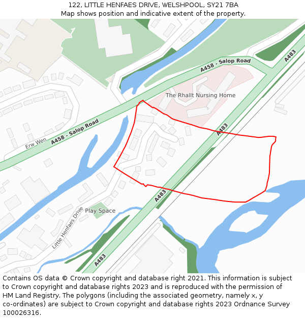 122, LITTLE HENFAES DRIVE, WELSHPOOL, SY21 7BA: Location map and indicative extent of plot