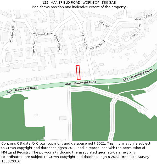 122, MANSFIELD ROAD, WORKSOP, S80 3AB: Location map and indicative extent of plot