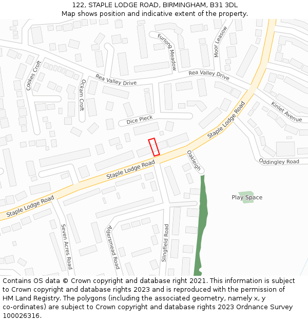 122, STAPLE LODGE ROAD, BIRMINGHAM, B31 3DL: Location map and indicative extent of plot