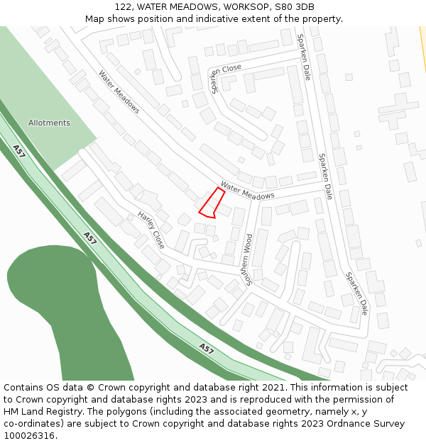 122, WATER MEADOWS, WORKSOP, S80 3DB: Location map and indicative extent of plot