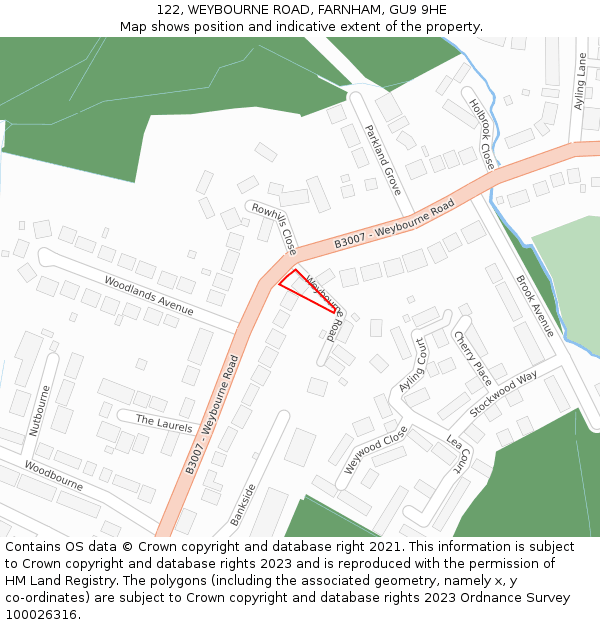 122, WEYBOURNE ROAD, FARNHAM, GU9 9HE: Location map and indicative extent of plot