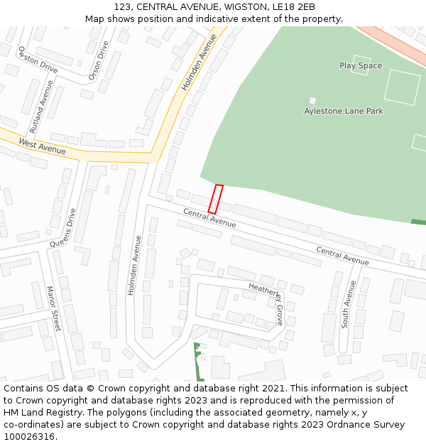 123, CENTRAL AVENUE, WIGSTON, LE18 2EB: Location map and indicative extent of plot