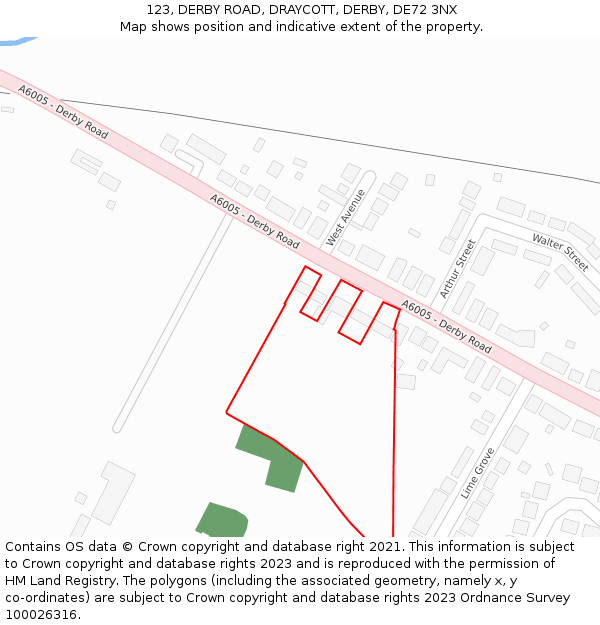 123, DERBY ROAD, DRAYCOTT, DERBY, DE72 3NX: Location map and indicative extent of plot