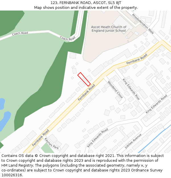 123, FERNBANK ROAD, ASCOT, SL5 8JT: Location map and indicative extent of plot