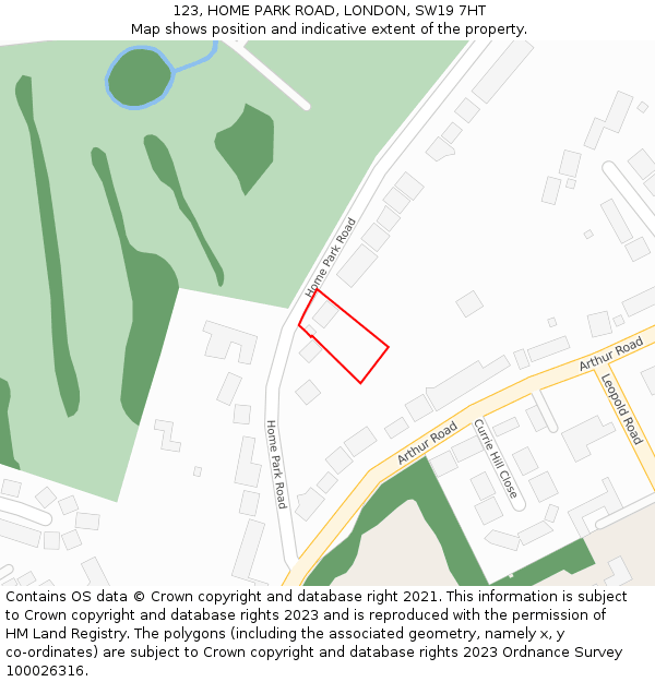 123, HOME PARK ROAD, LONDON, SW19 7HT: Location map and indicative extent of plot