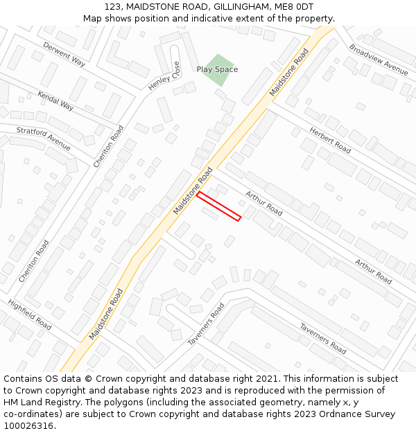 123, MAIDSTONE ROAD, GILLINGHAM, ME8 0DT: Location map and indicative extent of plot