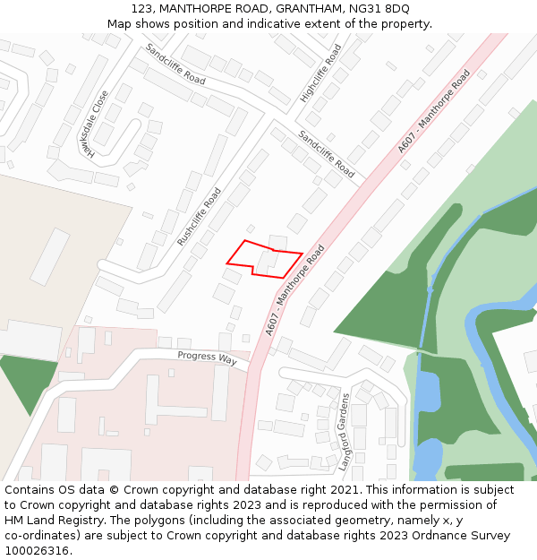 123, MANTHORPE ROAD, GRANTHAM, NG31 8DQ: Location map and indicative extent of plot