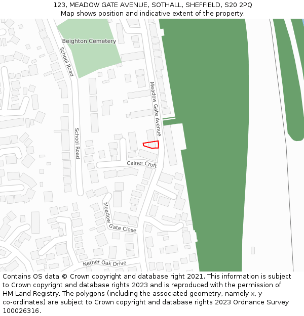 123, MEADOW GATE AVENUE, SOTHALL, SHEFFIELD, S20 2PQ: Location map and indicative extent of plot