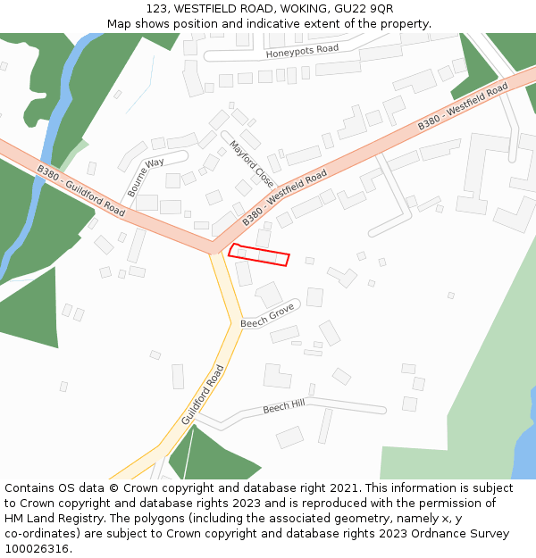 123, WESTFIELD ROAD, WOKING, GU22 9QR: Location map and indicative extent of plot