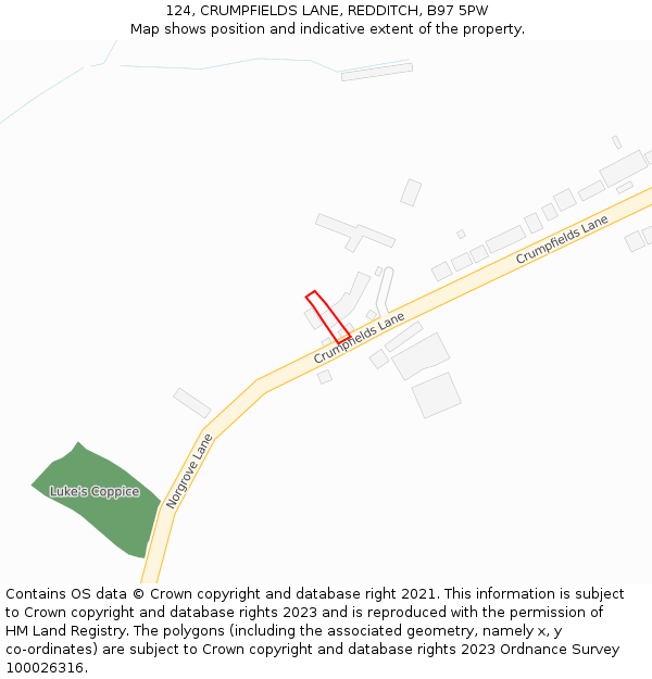 124, CRUMPFIELDS LANE, REDDITCH, B97 5PW: Location map and indicative extent of plot