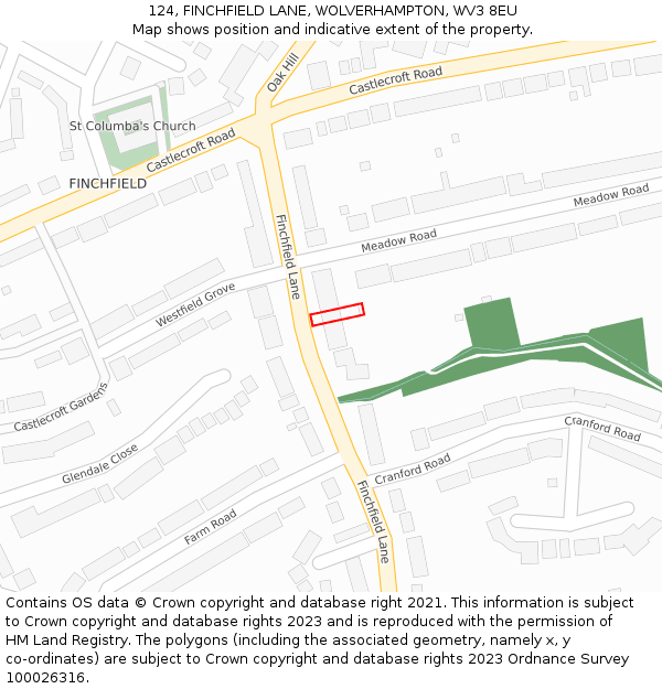 124, FINCHFIELD LANE, WOLVERHAMPTON, WV3 8EU: Location map and indicative extent of plot