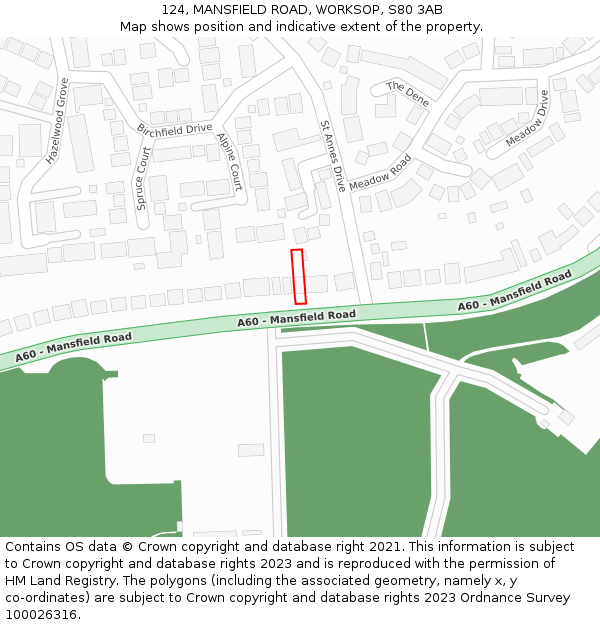 124, MANSFIELD ROAD, WORKSOP, S80 3AB: Location map and indicative extent of plot