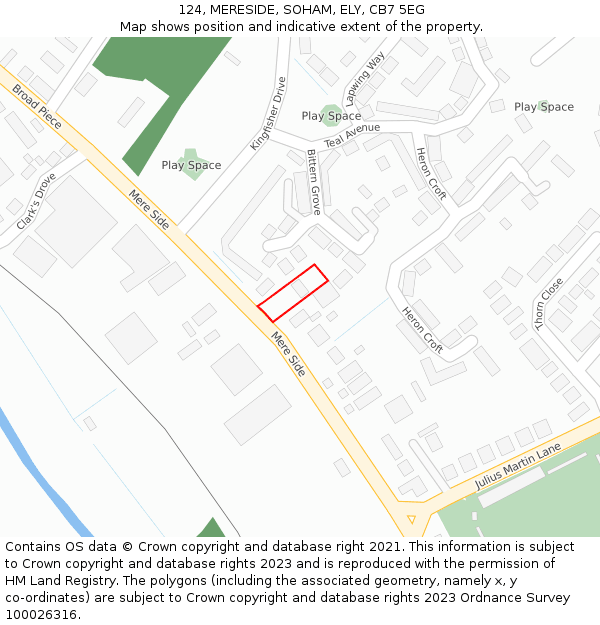 124, MERESIDE, SOHAM, ELY, CB7 5EG: Location map and indicative extent of plot