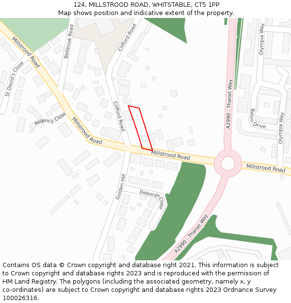 124, MILLSTROOD ROAD, WHITSTABLE, CT5 1PP: Location map and indicative extent of plot