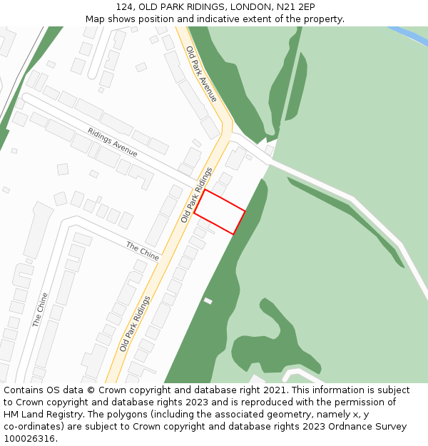 124, OLD PARK RIDINGS, LONDON, N21 2EP: Location map and indicative extent of plot