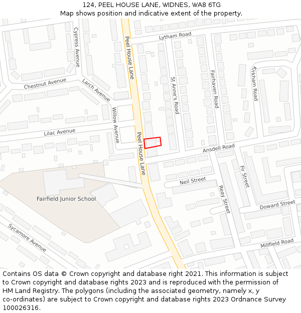 124, PEEL HOUSE LANE, WIDNES, WA8 6TG: Location map and indicative extent of plot