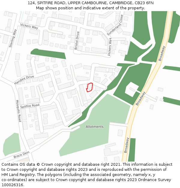 124, SPITFIRE ROAD, UPPER CAMBOURNE, CAMBRIDGE, CB23 6FN: Location map and indicative extent of plot