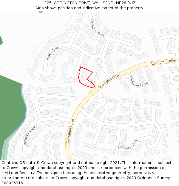 125, ADDINGTON DRIVE, WALLSEND, NE28 9UZ: Location map and indicative extent of plot