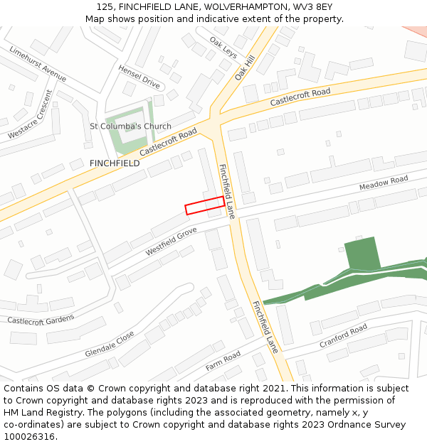 125, FINCHFIELD LANE, WOLVERHAMPTON, WV3 8EY: Location map and indicative extent of plot