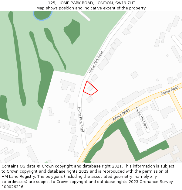 125, HOME PARK ROAD, LONDON, SW19 7HT: Location map and indicative extent of plot