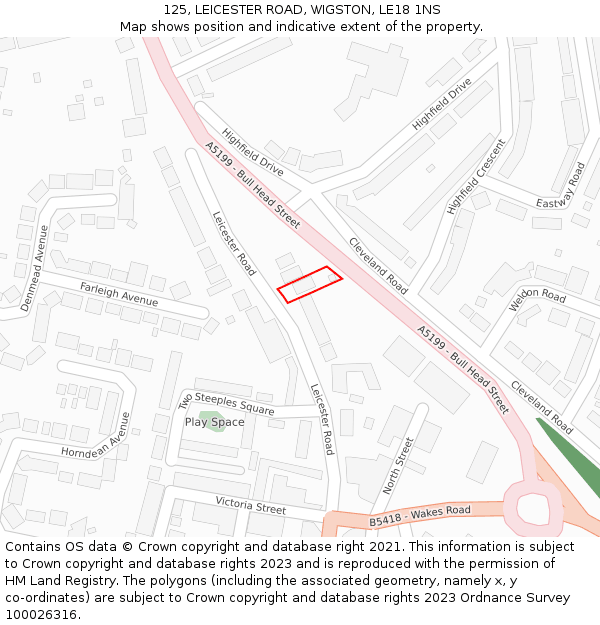 125, LEICESTER ROAD, WIGSTON, LE18 1NS: Location map and indicative extent of plot