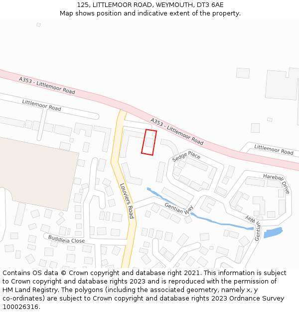 125, LITTLEMOOR ROAD, WEYMOUTH, DT3 6AE: Location map and indicative extent of plot