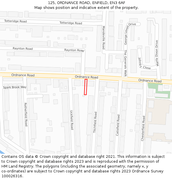 125, ORDNANCE ROAD, ENFIELD, EN3 6AF: Location map and indicative extent of plot