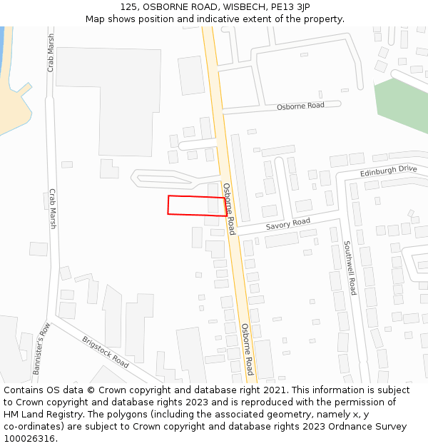 125, OSBORNE ROAD, WISBECH, PE13 3JP: Location map and indicative extent of plot