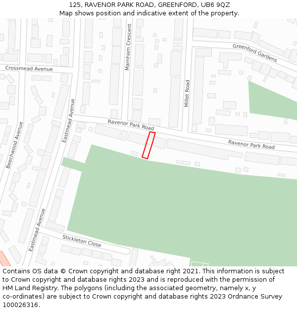 125, RAVENOR PARK ROAD, GREENFORD, UB6 9QZ: Location map and indicative extent of plot