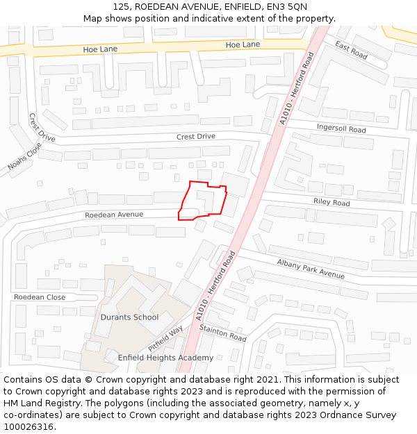 125, ROEDEAN AVENUE, ENFIELD, EN3 5QN: Location map and indicative extent of plot